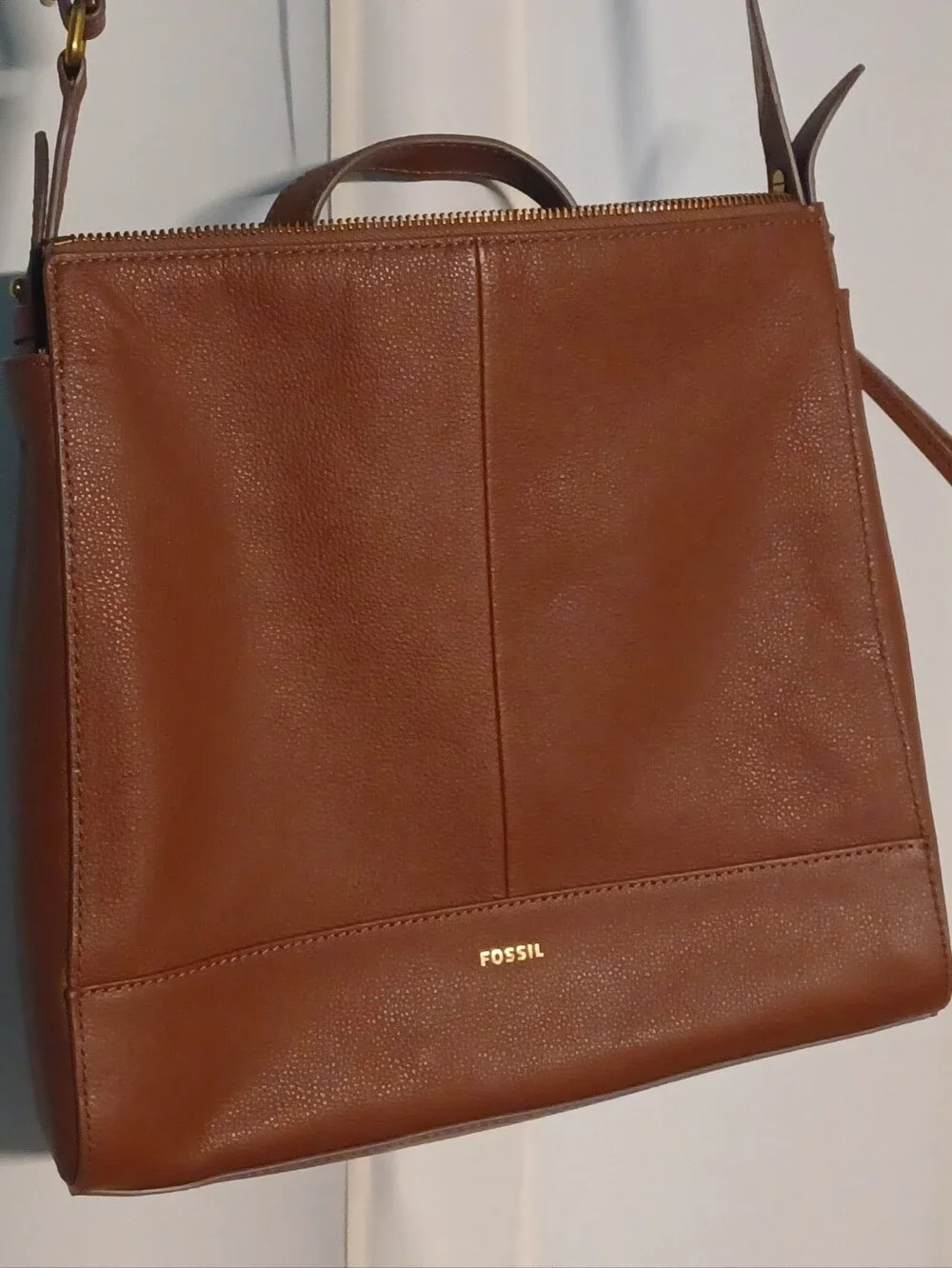 FOSSIL - NEW Genuine Brown Pebbled Leather Crossbody Tote / Convertible Backpack - Picture 1 of 10